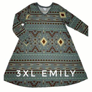 LuLaRoe Long Sleeve Emily Dress in Green and Brown
